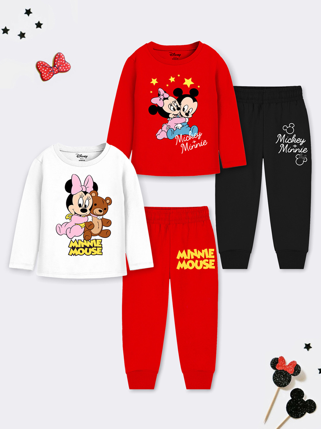 

YK Disney Pack Of 2 Girls Minnie Mouse Printed T-shirt With Pyjamas, White
