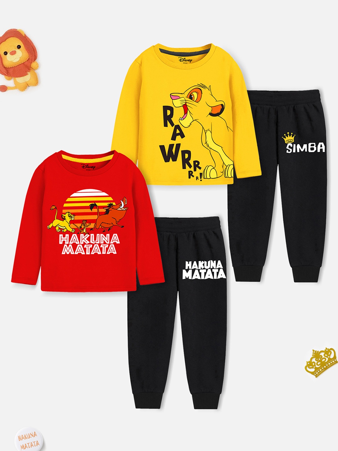 

YK Disney Pack Of 2 Boys Graphic Printed T-shirt With Pyjamas, Yellow