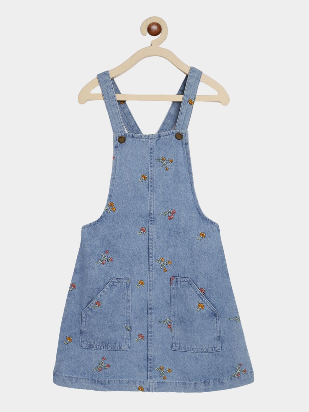 

TALES & STORIES Infant Girls Denim Embroidered Dungarees, Blue