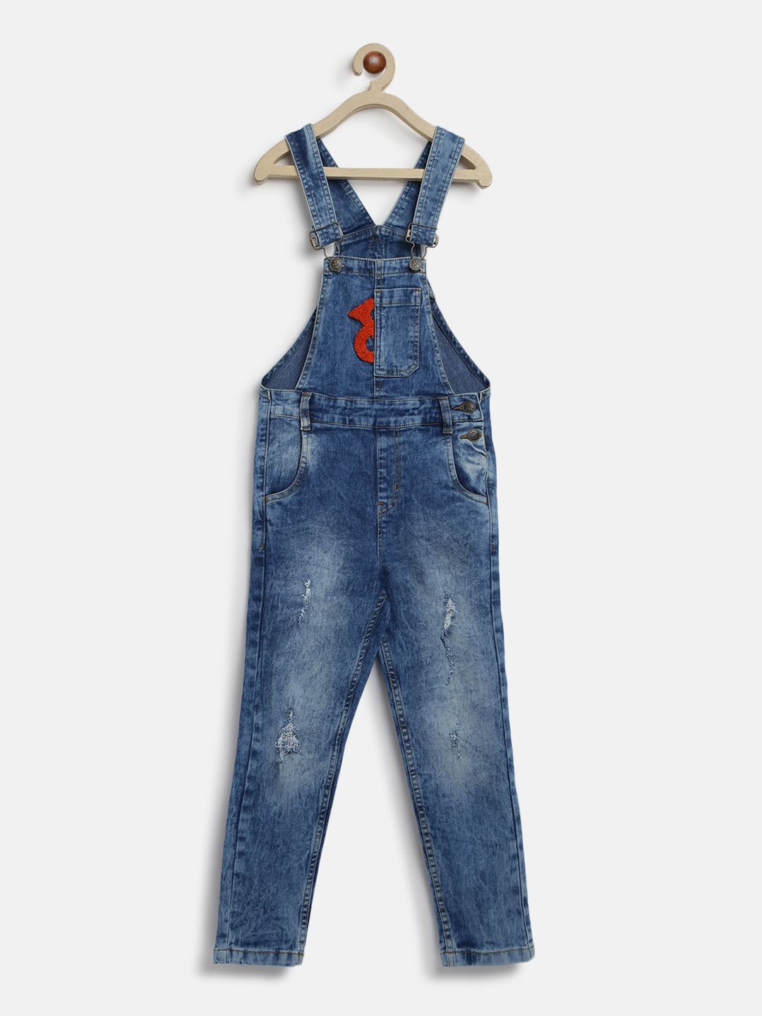 

TALES & STORIES Boys Denim Embroidered Dungaree, Blue