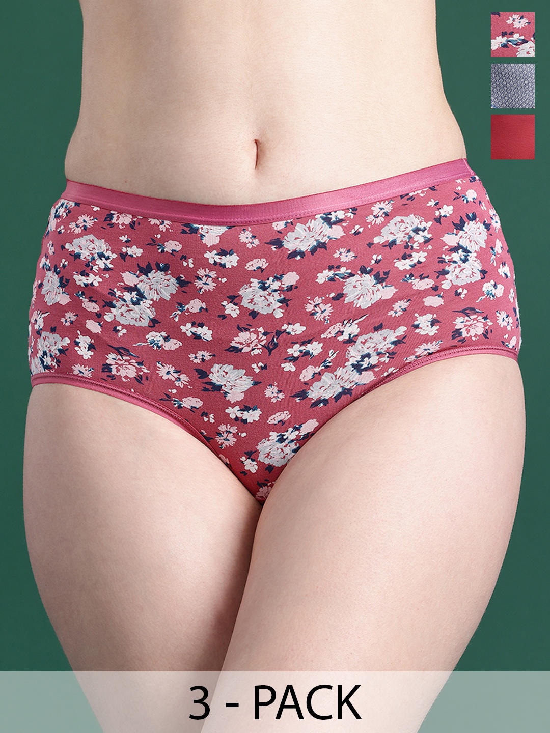 

DressBerry Pack Of 3 Assorted Printed High-Rise Hipster Briefs, Blue