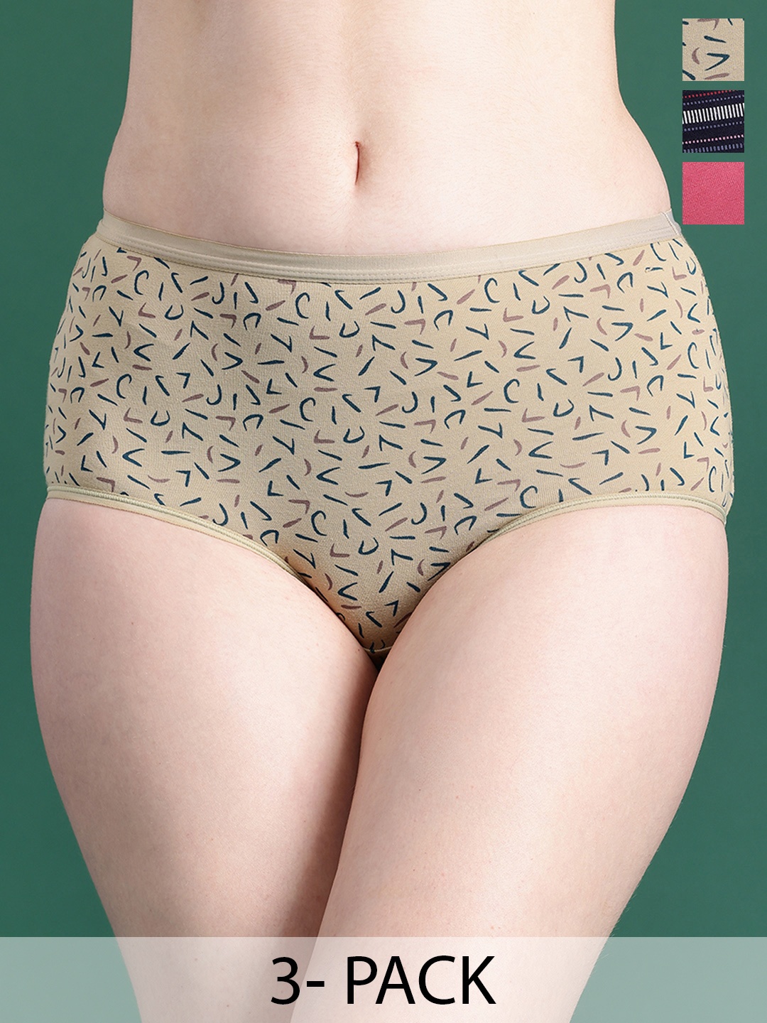 

DressBerry Pack Of 3 Assorted Printed High-Rise Hipster Briefs, Navy blue
