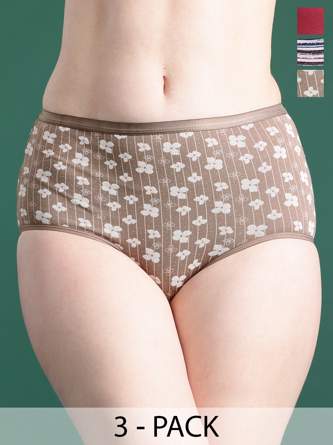 

DressBerry Pack Of 3 Assorted Printed High-Rise Hipster Briefs, Peach