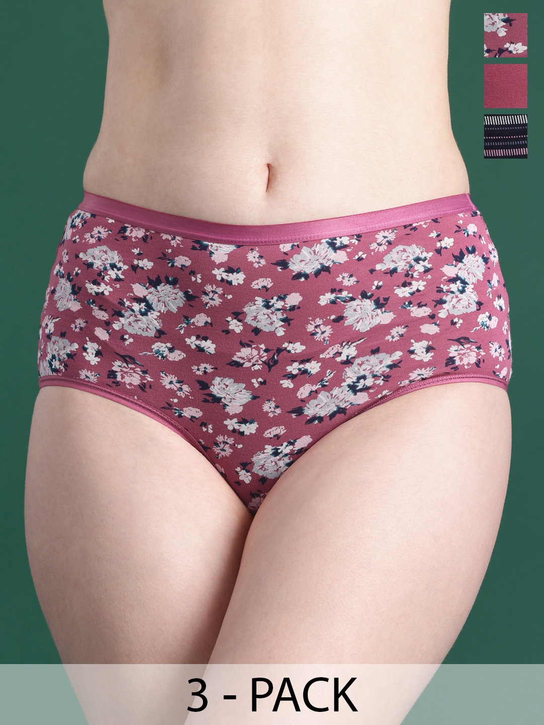 

DressBerry Pack Of 3 Assorted Printed High-Rise Hipster Briefs, Navy blue
