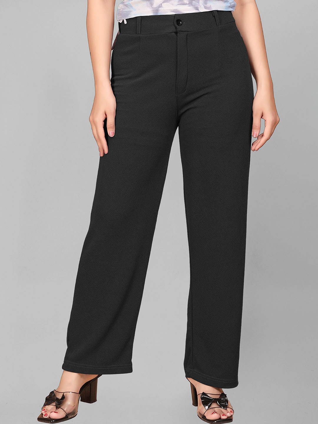 

N N ENTERPRISE Women Original Straight Fit High-Rise Parallel Trousers, Black