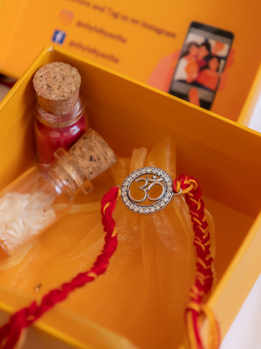 

Shyle 925 Sterling Silver Adya Fine Om Moli Thread Rakhi With Roli Chawal