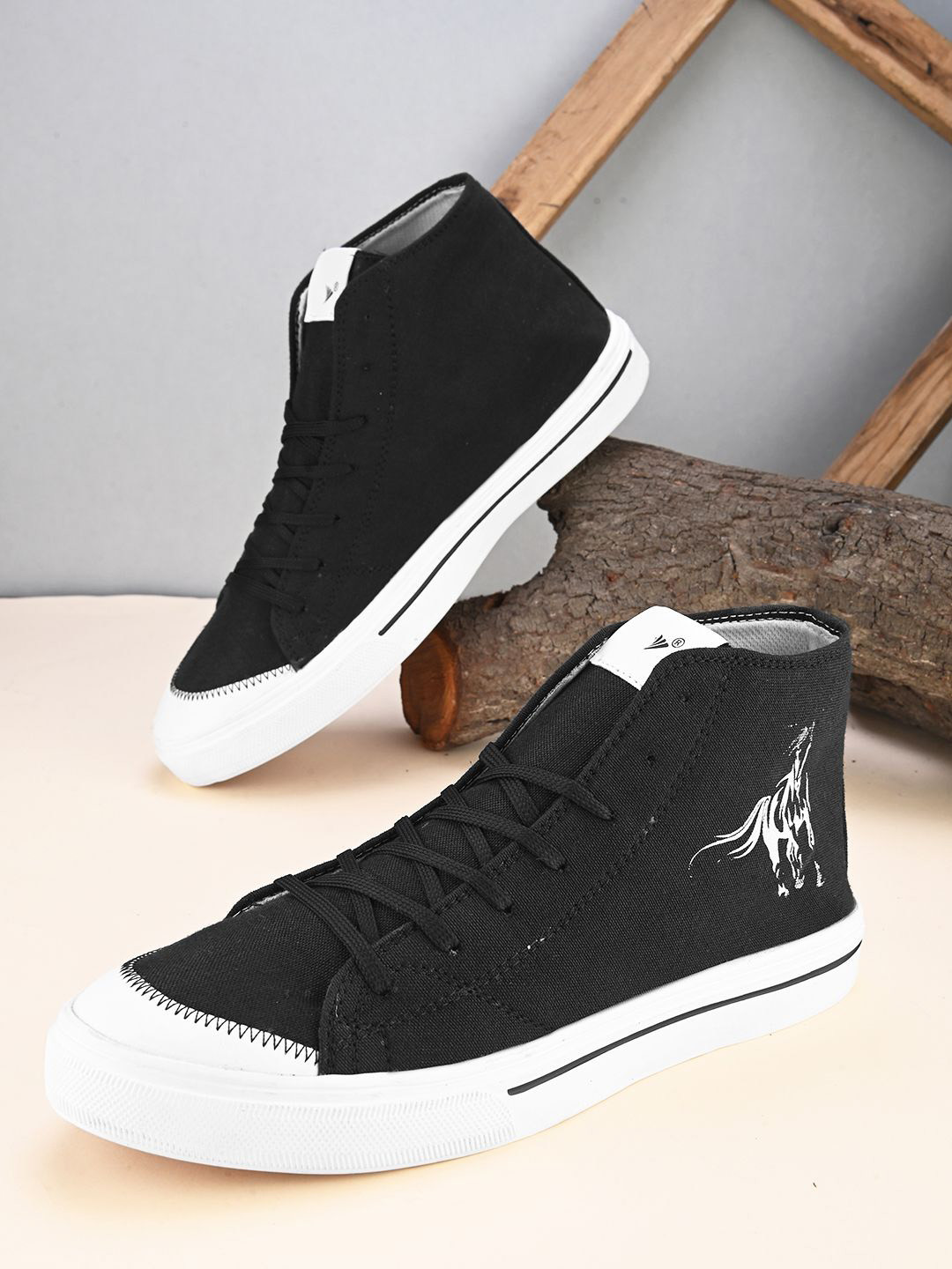 

IMCOLUS Men Round Toe Mid-Top Sneakers, Black