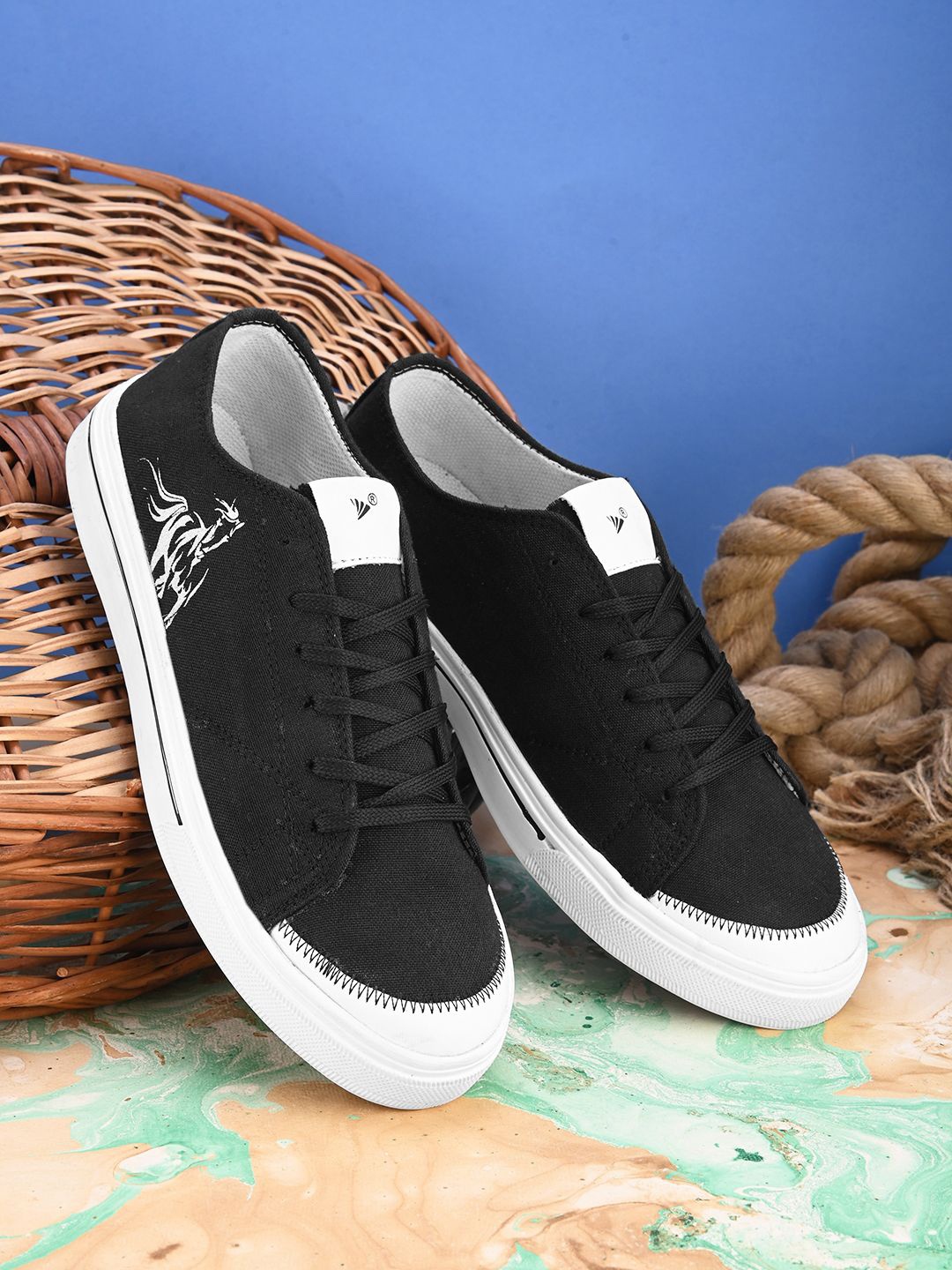 

IMCOLUS Men Round Toe Comfort Insole Lightweight Canvas Sneakers, Black