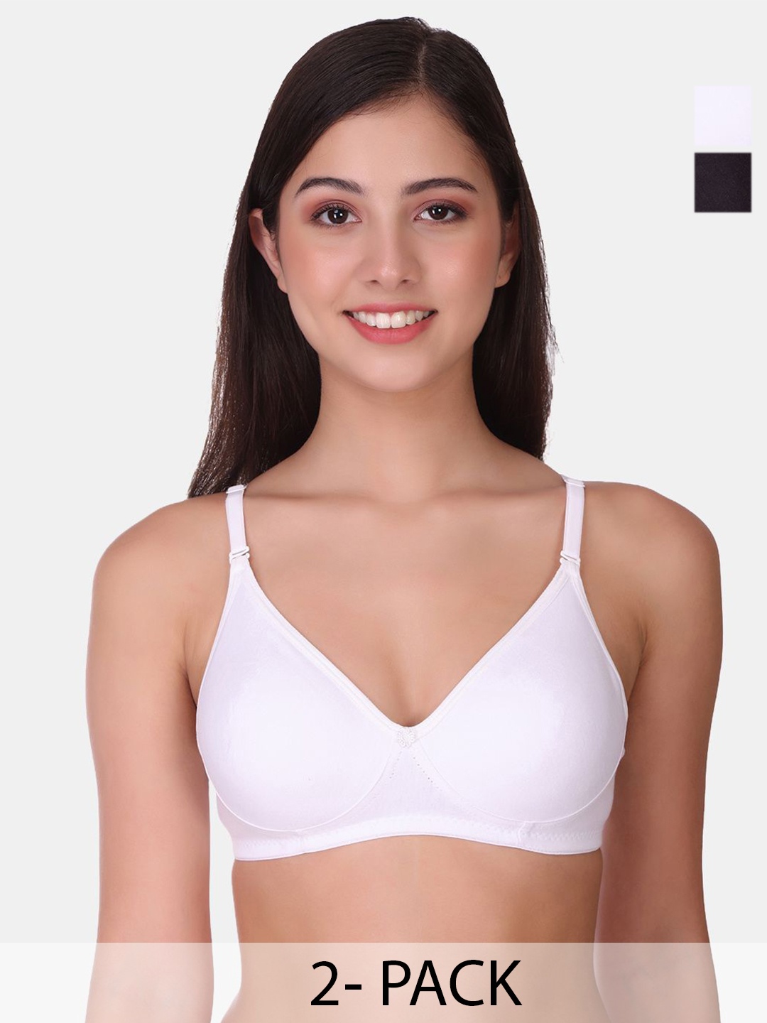 

POOJA RAGENEE Pack of 2 Full Coverage Non Padded Cotton T-shirt Bra, White