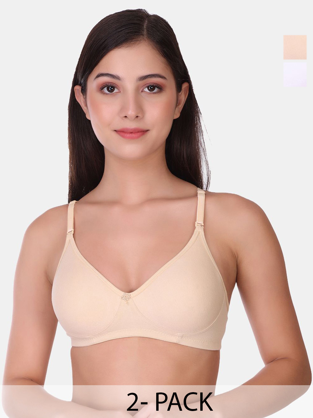 

POOJA RAGENEE Pack of 2 Full Coverage Non Padded Cotton T-shirt Bra, White