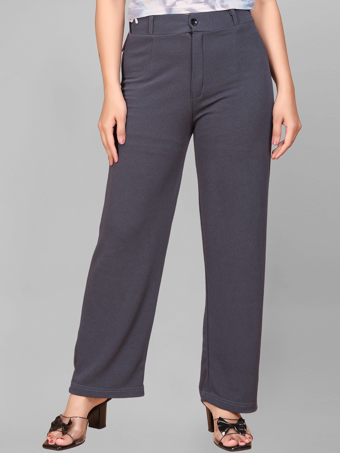 

N N ENTERPRISE Women Original Straight Fit High-Rise Parallel Trousers, Grey