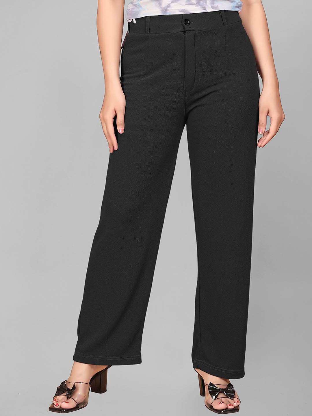 

N N ENTERPRISE Women Original Straight Fit High-Rise Parallel Trousers, Black