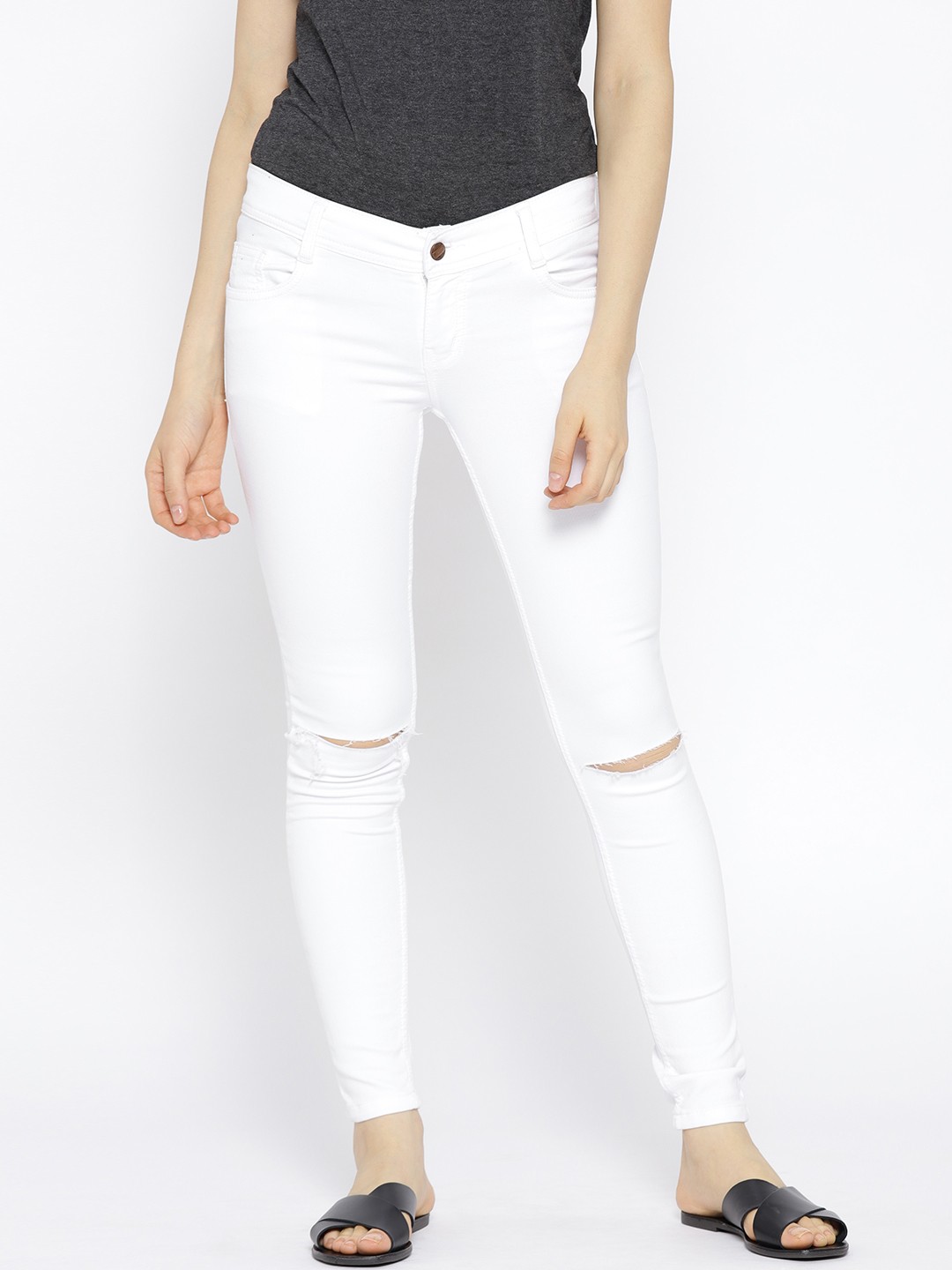 

High Star Women White Slim Fit Mid-Rise Slash Knee Stretchable Jeans