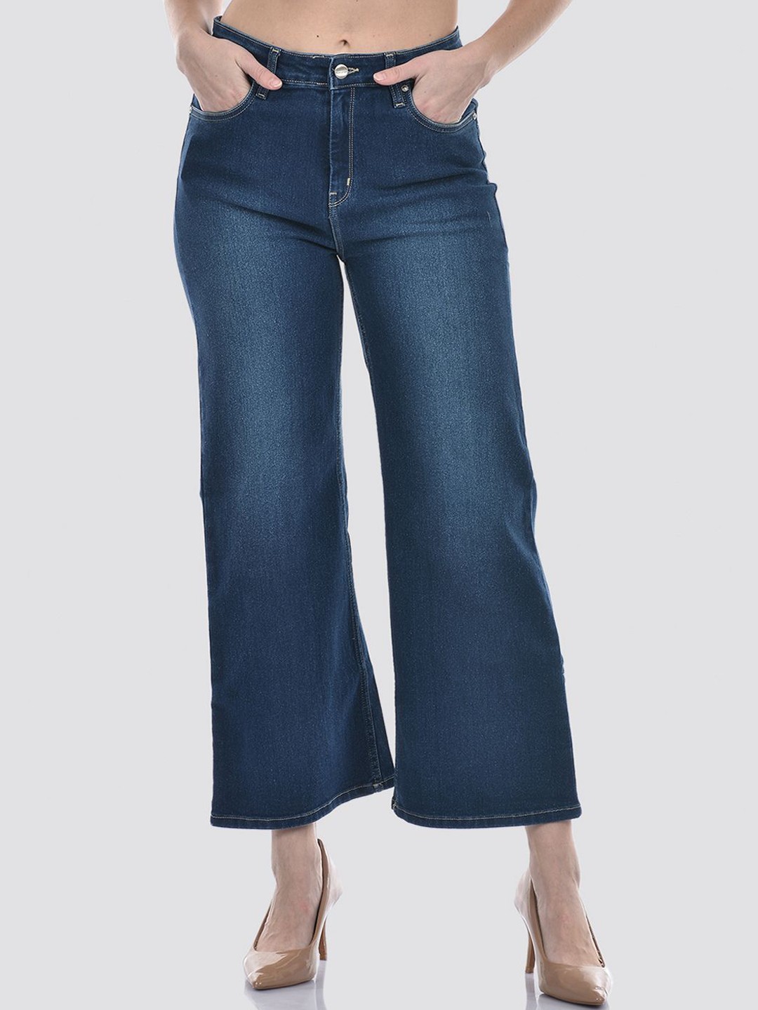 

Numero Uno Women Solid Wide Leg Sustainable Stretchable Jeans, Blue