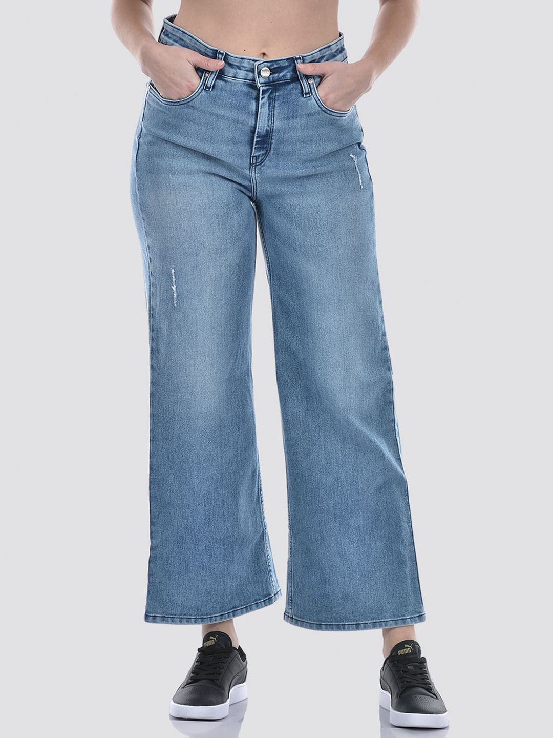 

Numero Uno Women Solid Wide Leg Sustainable Stretchable Jeans, Blue