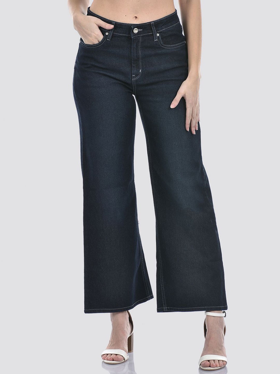 

Numero Uno Women Solid Wide Leg Sustainable Stretchable Jeans, Blue