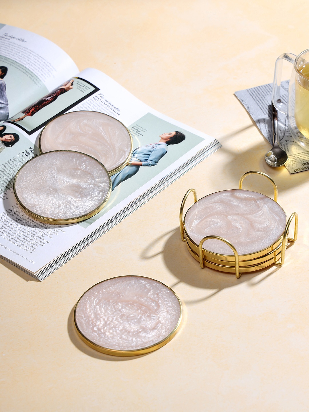 

DULI Pink 6 Pieces Printed Round Coasters