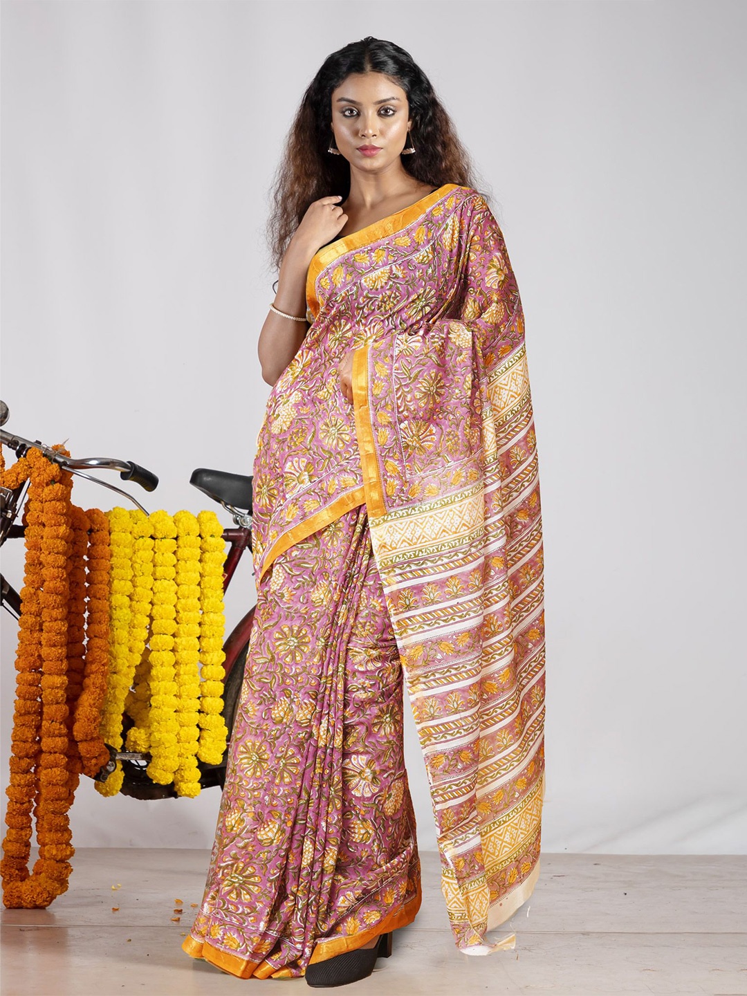 

Unnati Silks Ethnic Motifs Zari Pure Silk Handloom Chanderi Saree, Purple