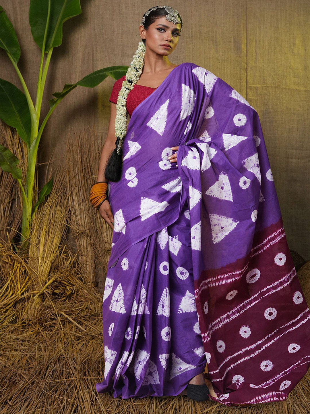 

Unnati Silks Tie and Dye Pure Cotton Handloom Saree, Violet