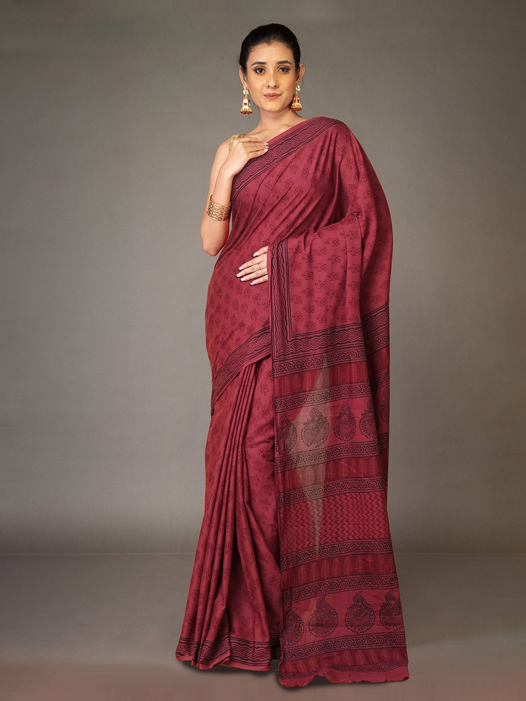 

Unnati Silks Pure Cotton Handloom Bagh Saree, Red