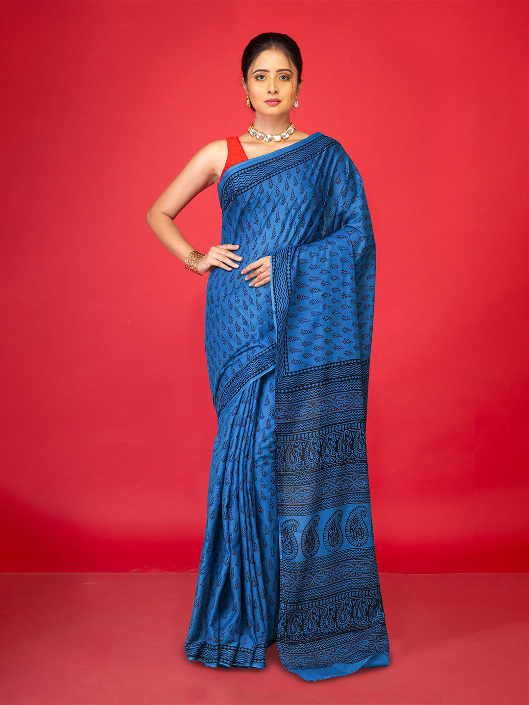 

Unnati Silks Pure Cotton Handloom Bagh Saree, Blue