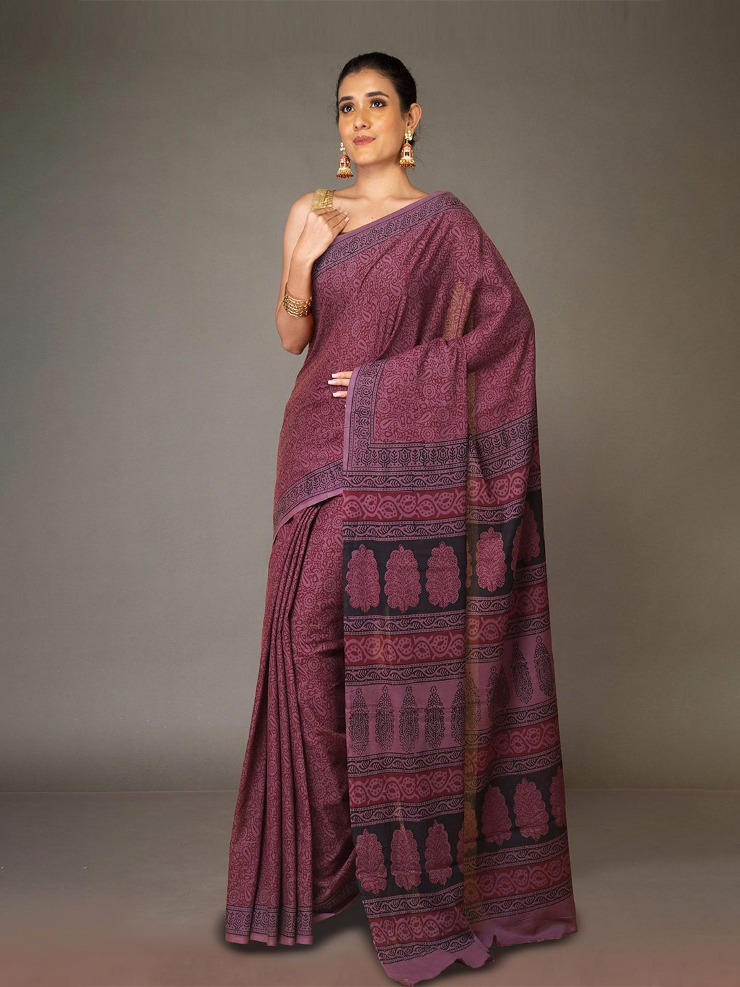 

Unnati Silks Bagh Pure Cotton Handloom Bagh Saree, Brown