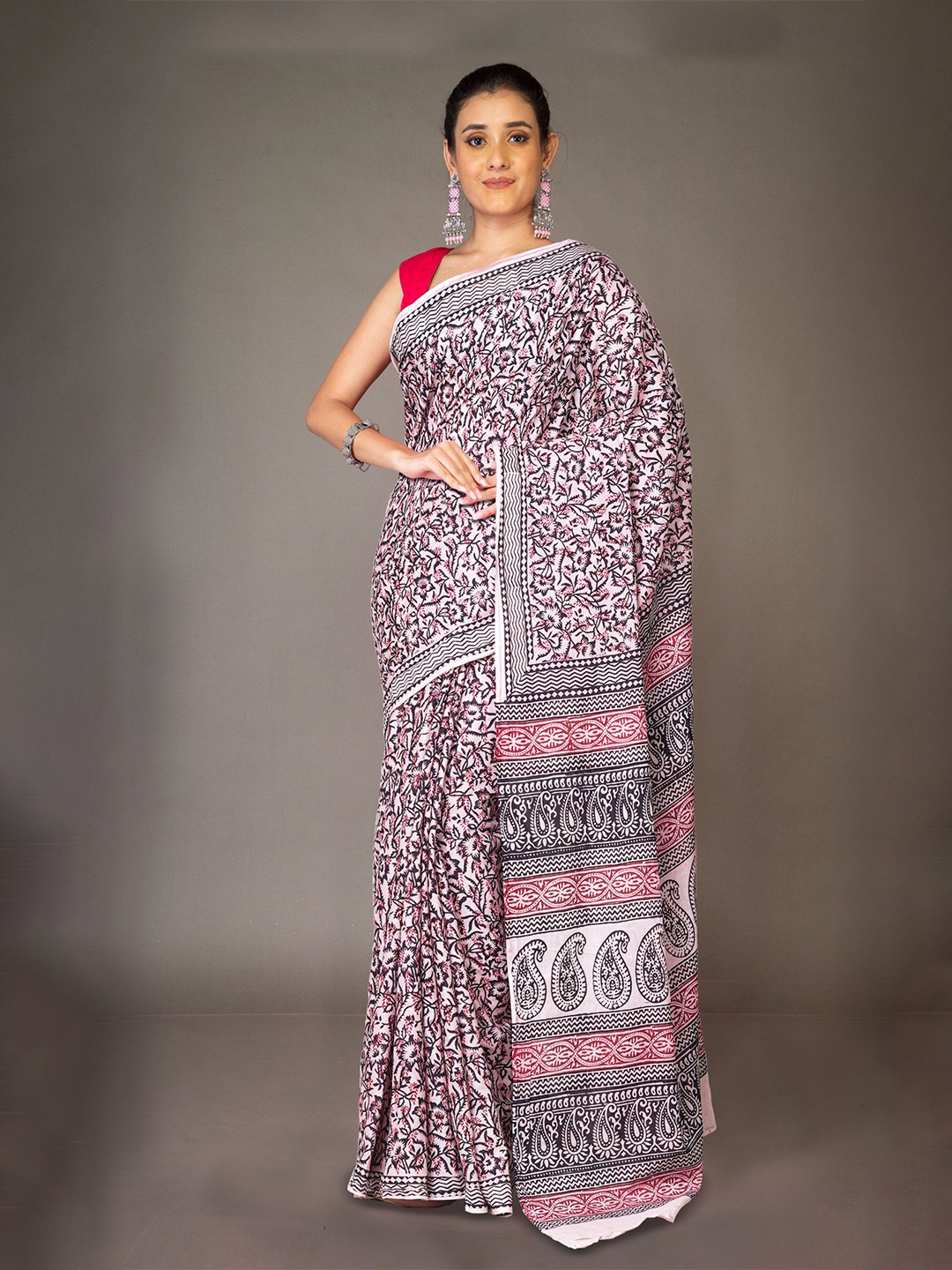 

Unnati Silks Bagh Pure Cotton Handloom Bagh Saree, Beige