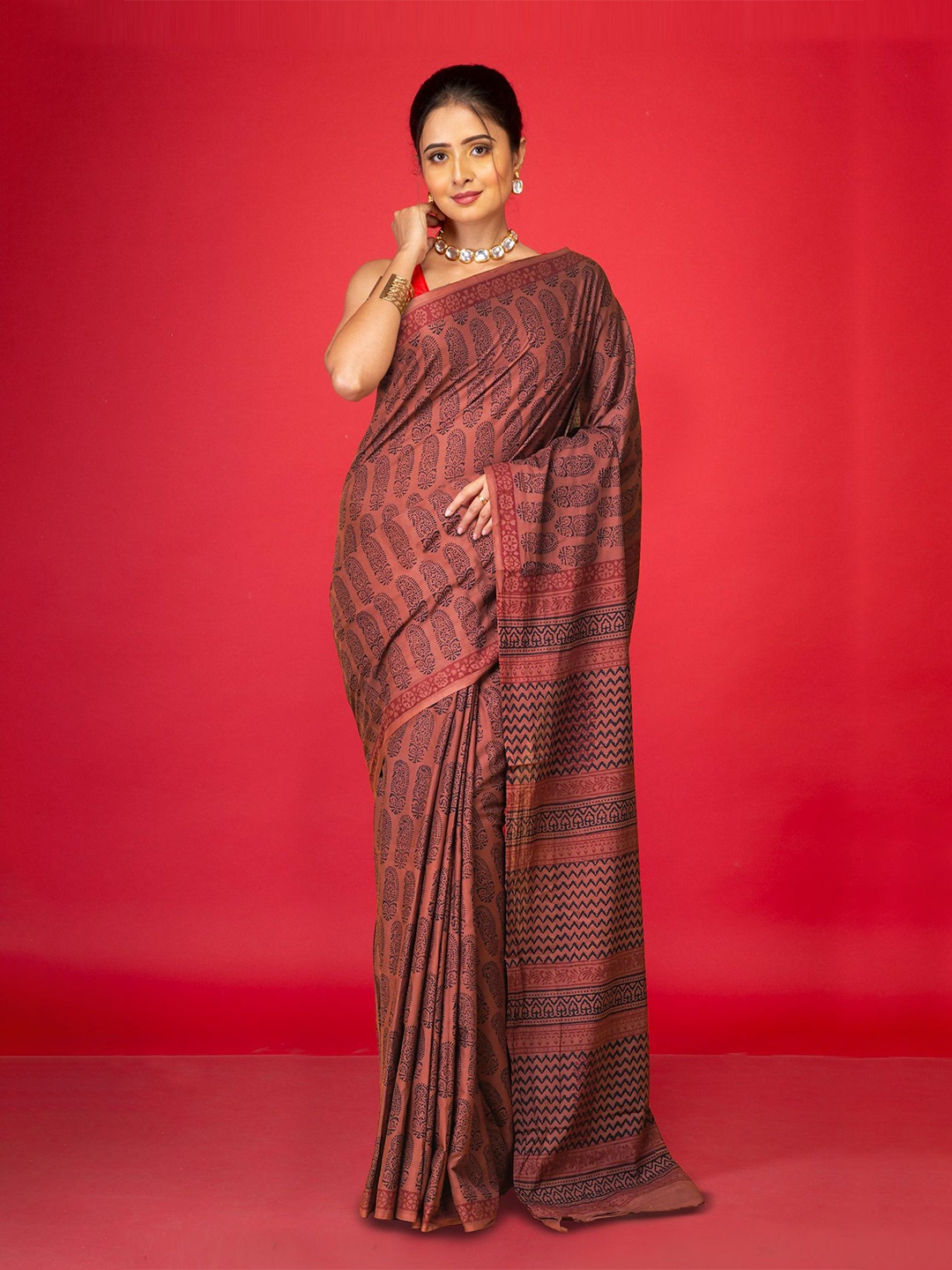 

Unnati Silks Bagh Pure Cotton Handloom Bagh Saree, Brown