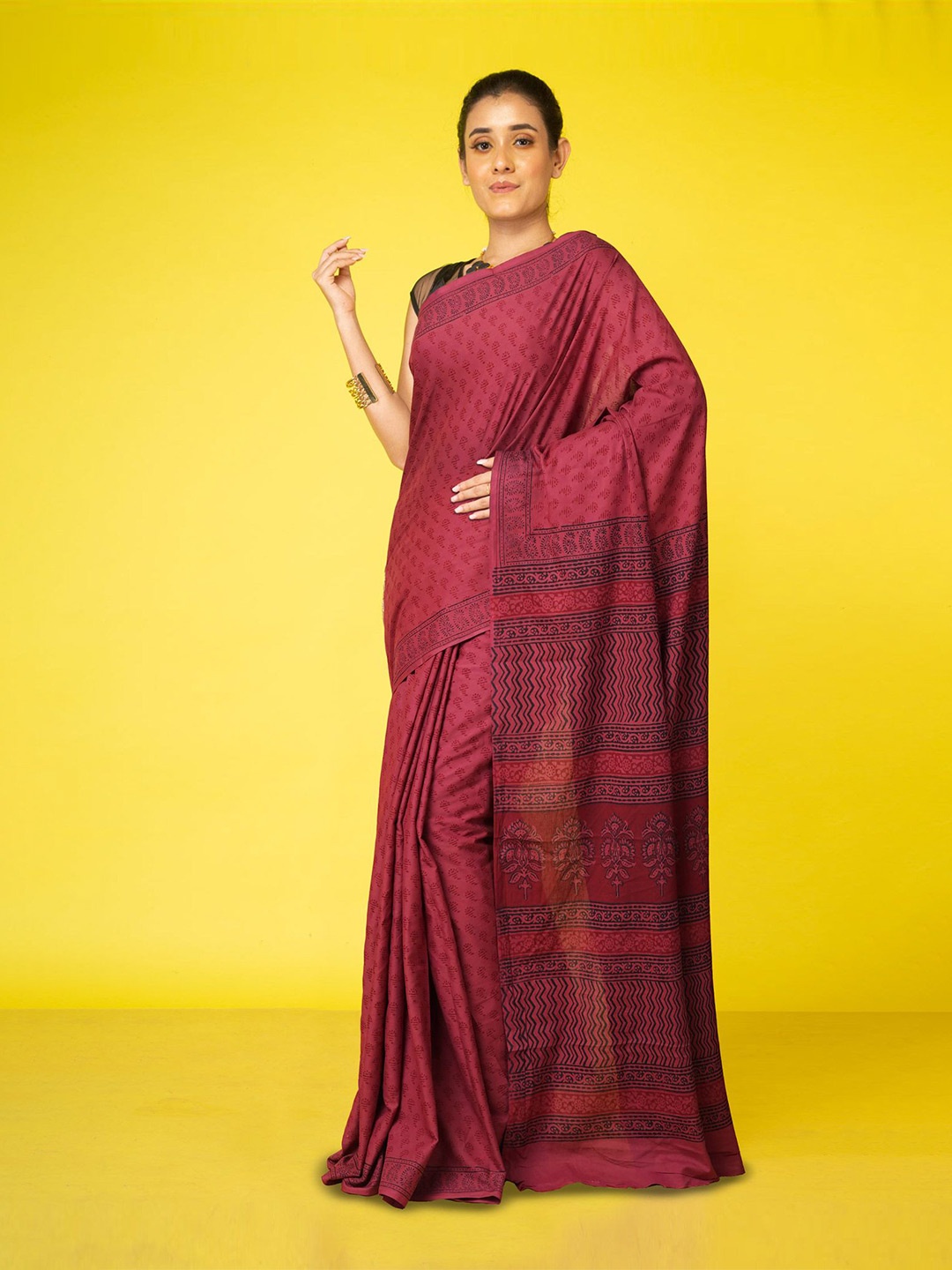 

Unnati Silks Bagh Pure Cotton Handloom Bagh Saree, Red