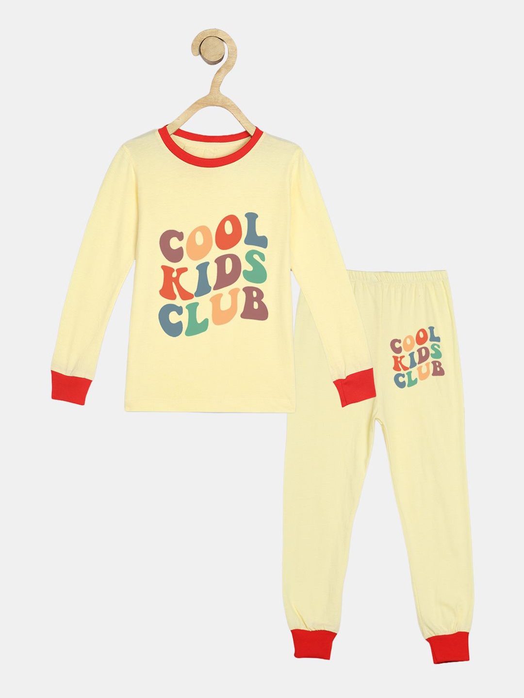 

Wyld Sprog Kids Typography Printed Pure Cotton Night suit, Yellow