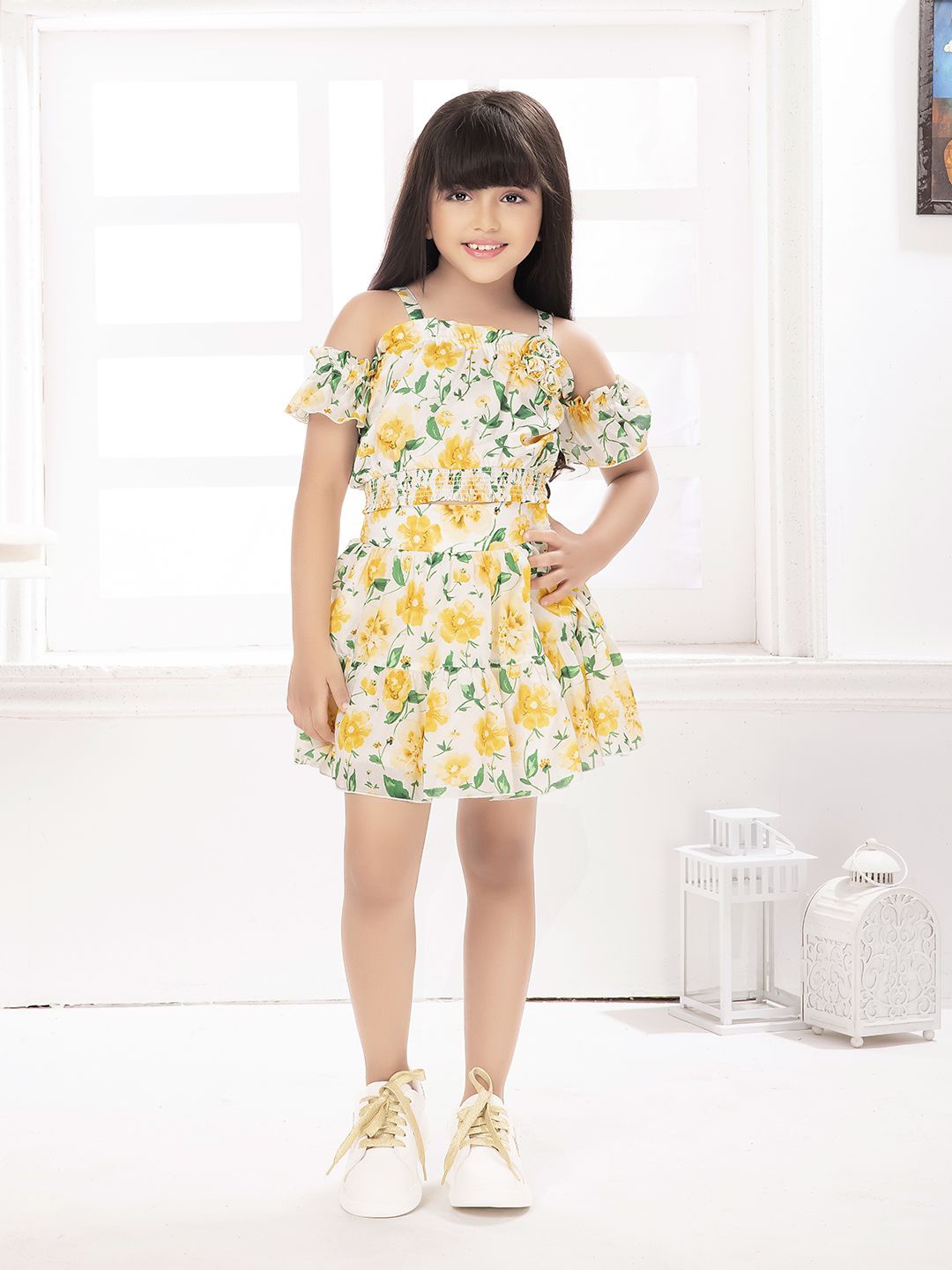

Tiny Baby Girls Printed Top with Skirt, Yellow
