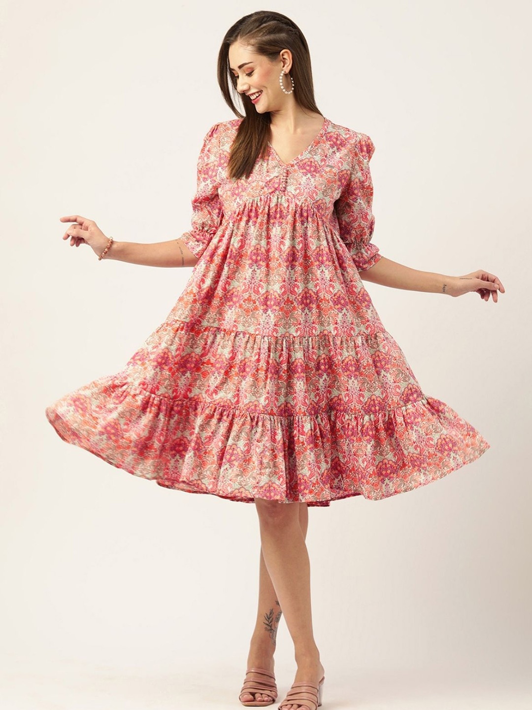 

ODETTE Floral Print Empire Dress, Multi