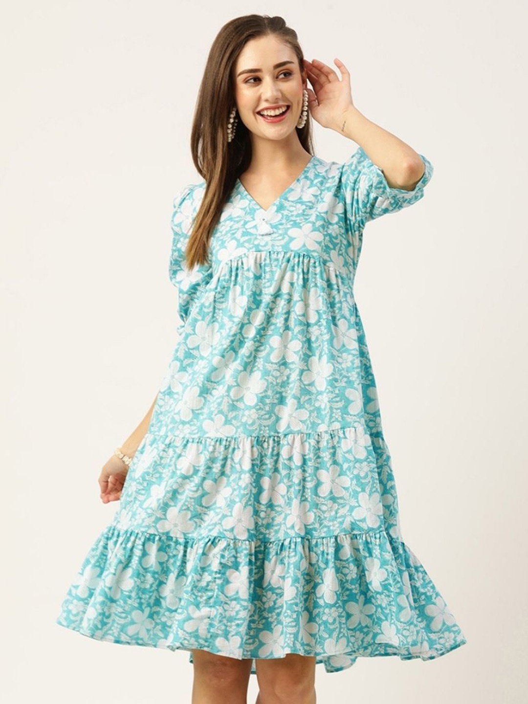 

ODETTE Floral Print A-Line Dress, Blue
