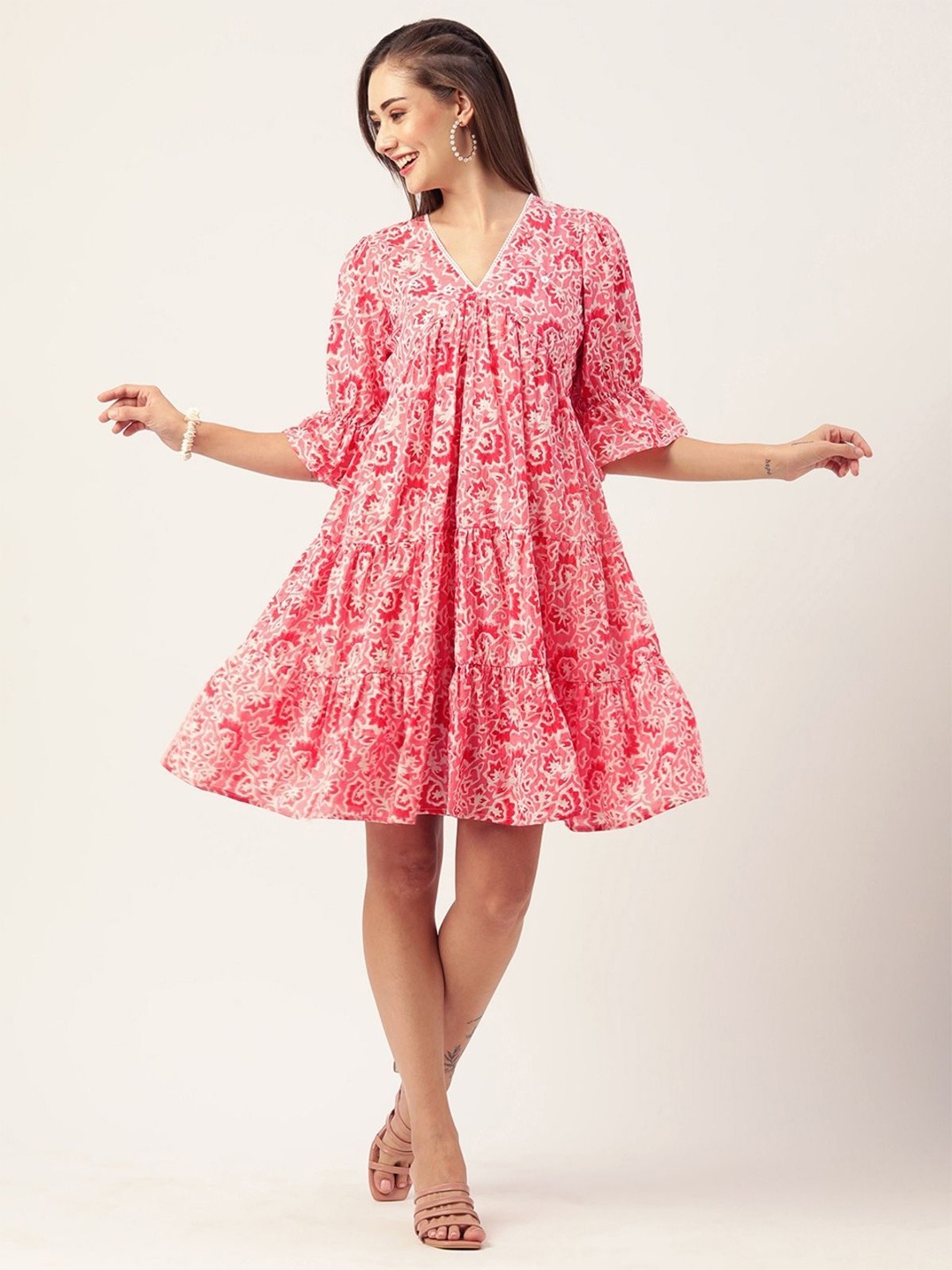 

ODETTE Floral Print A-Line Dress, Pink