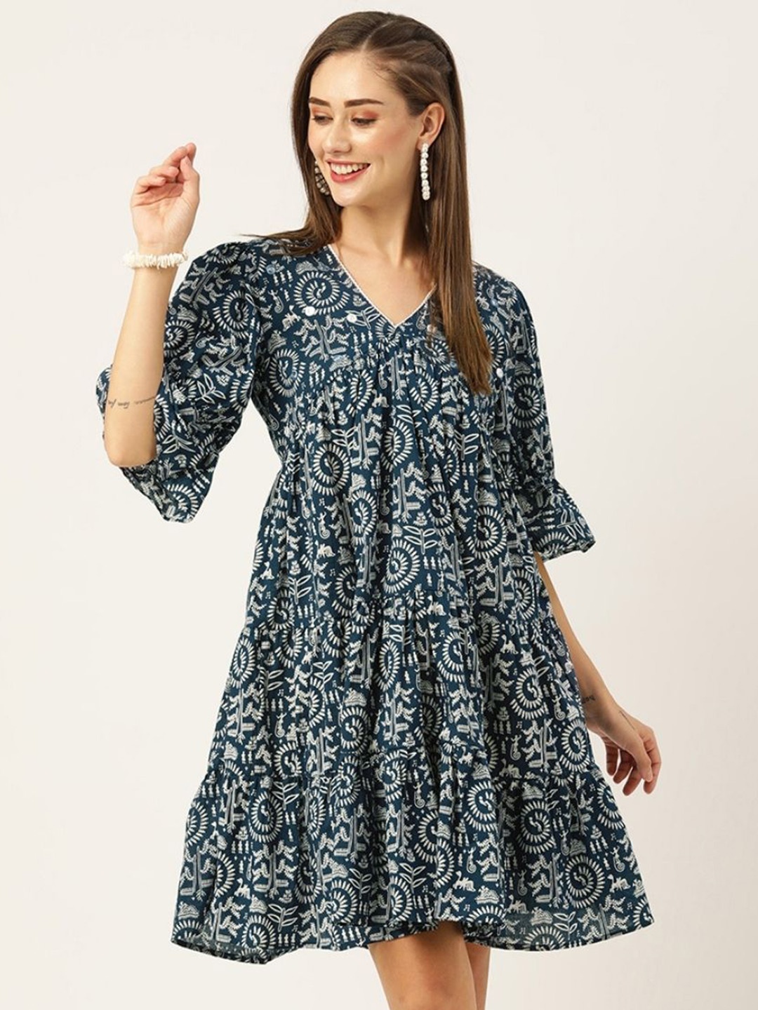 

ODETTE Floral Print A-Line Dress, Blue