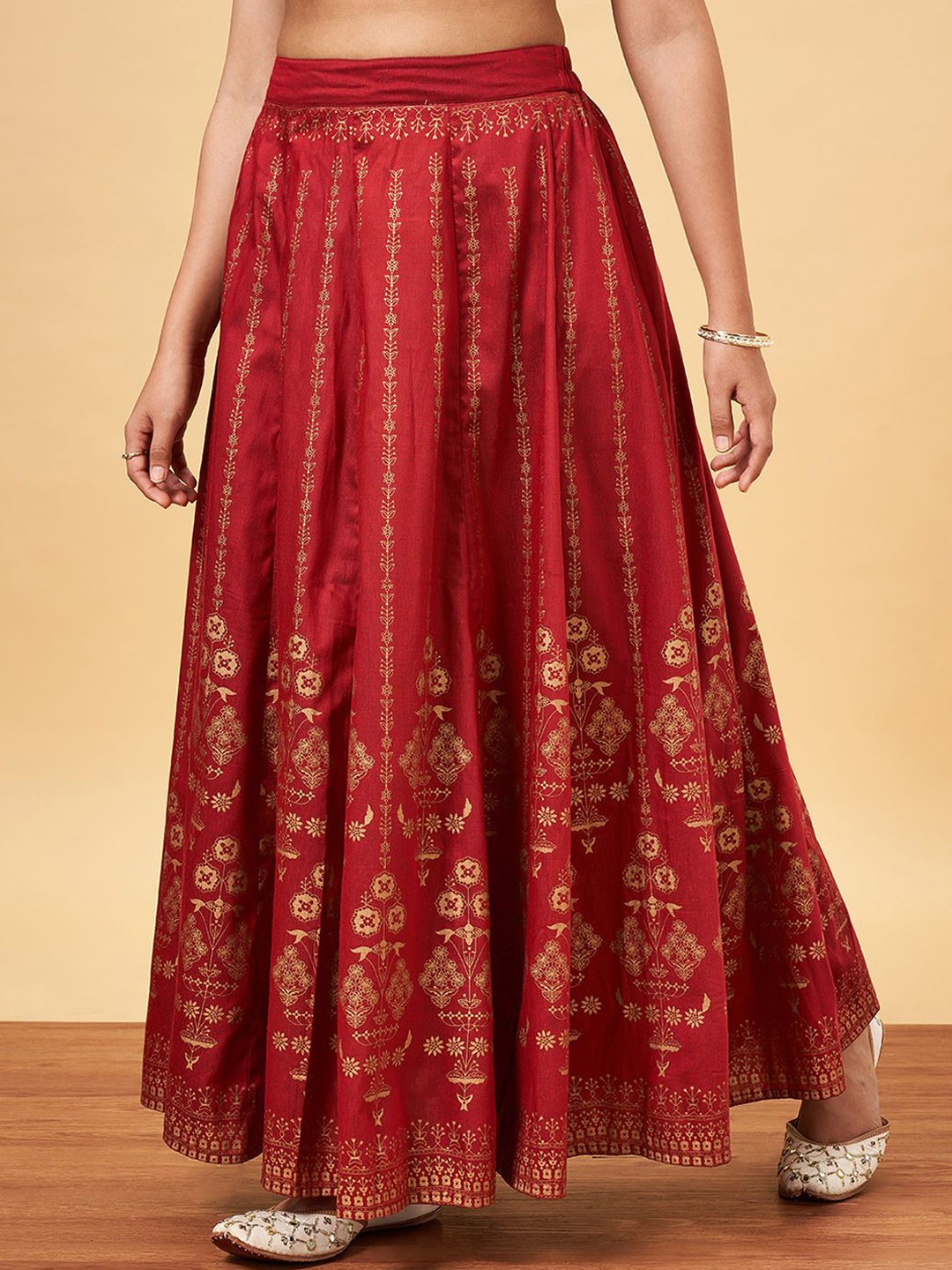 

YU by Pantaloons Printed Flared Maxi Skirt, Maroon