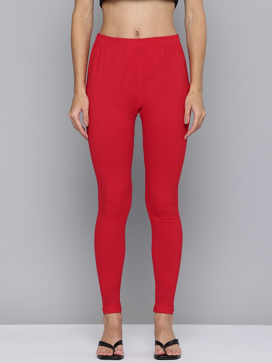 

Jinfo Skinny Fit Ankle Length Leggings, Red