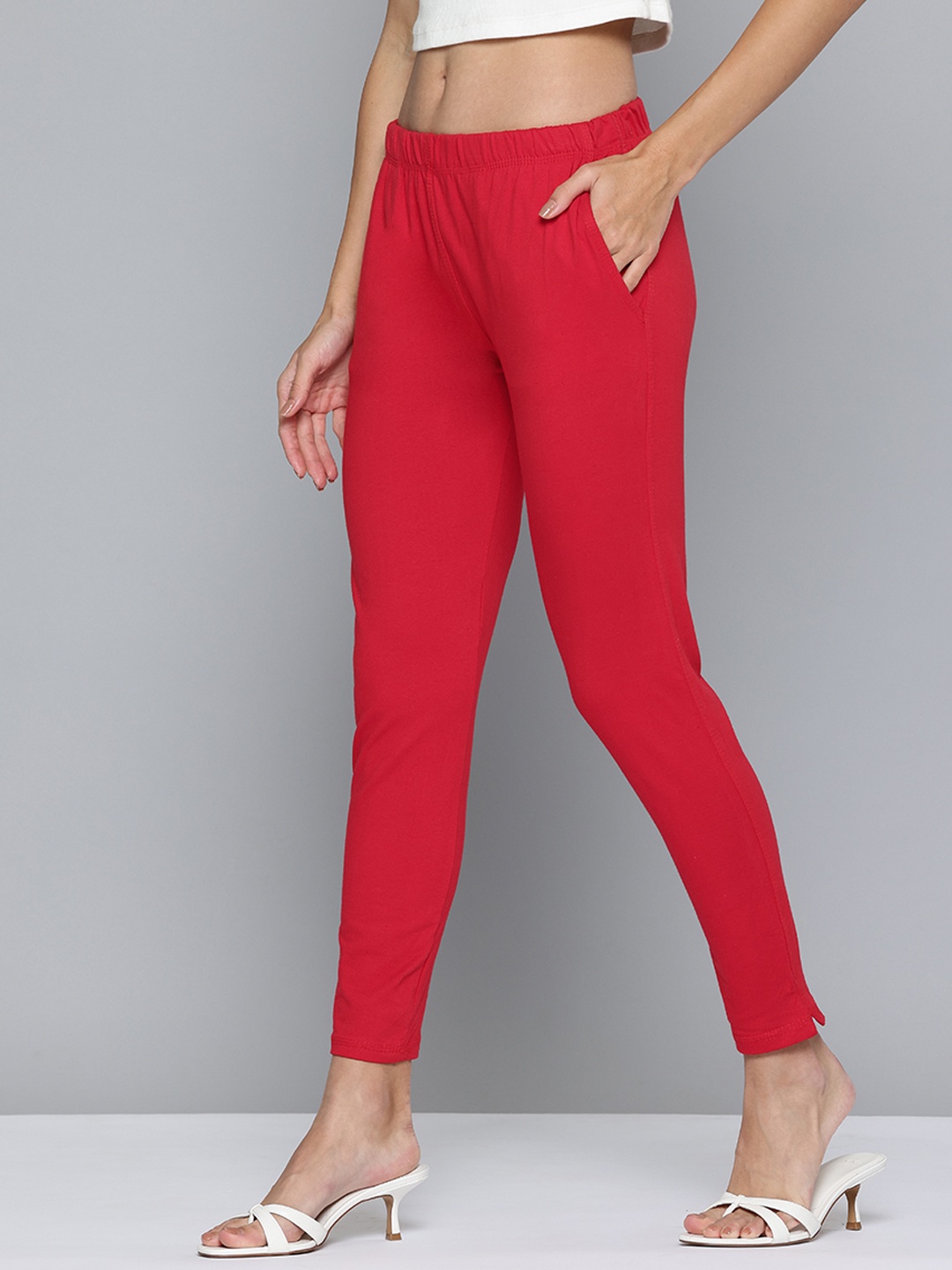 

Jinfo Skinny Fit Ankle Length Leggings, Red