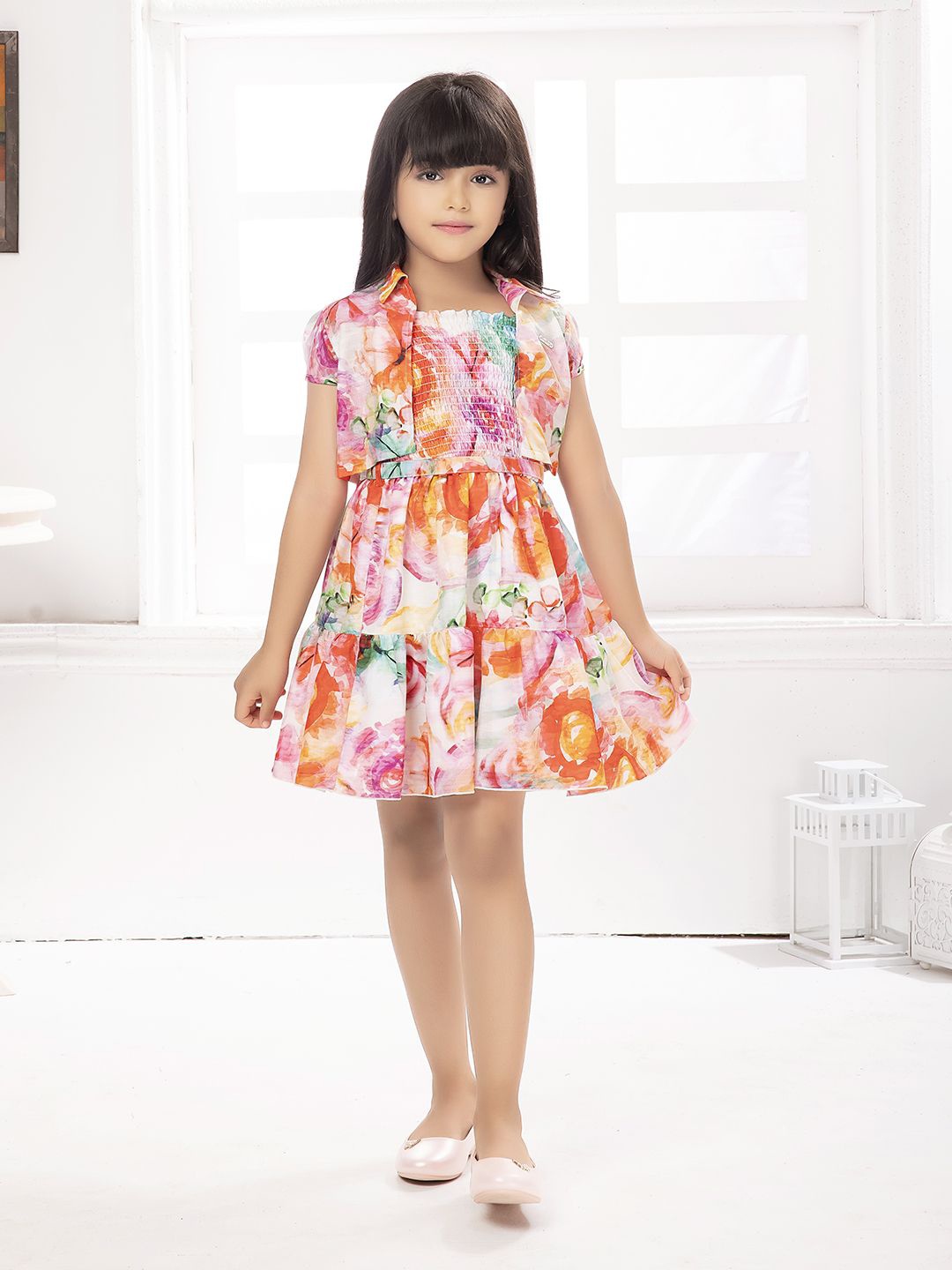 

Tiny Baby Girls Floral Print Fit & Flare Mini Dress, Orange