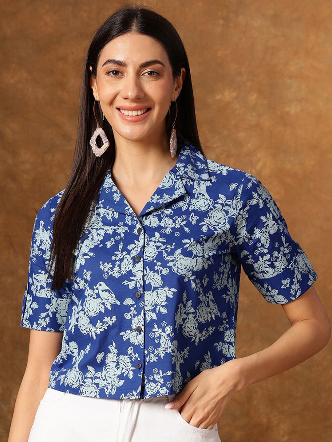 

Anouk Tie and Dye Print Cotton Shirt Style Top, Blue