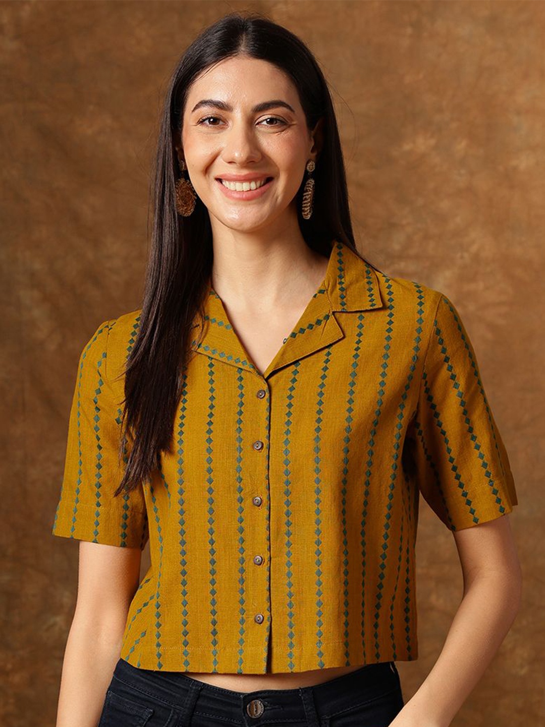 

Anouk Print Cotton Shirt Style Top, Mustard