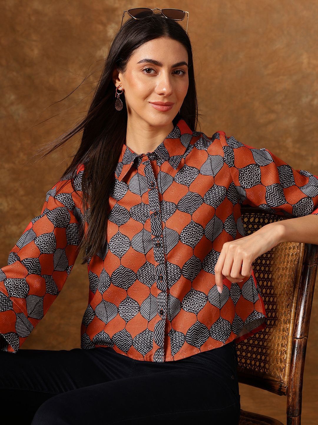 

Anouk Ethnic Motif Shirt Style Top, Rust