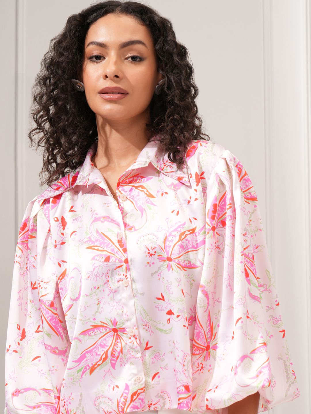 

Tokyo Talkies Floral Print Shirt Style Top, Beige