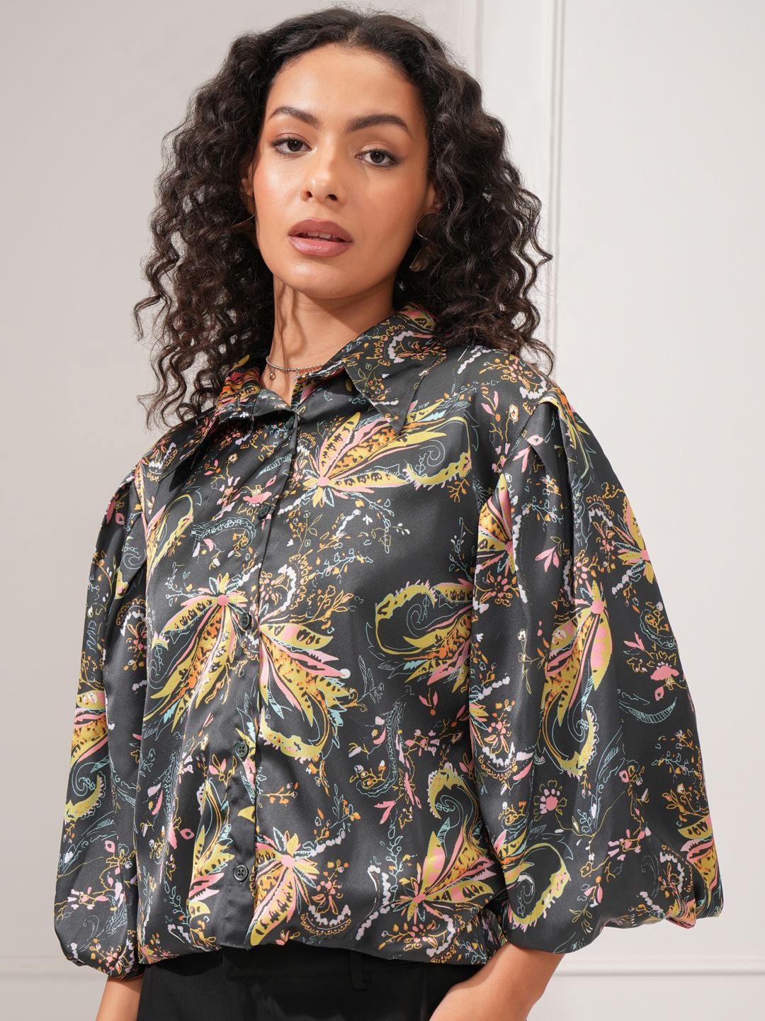 

Tokyo Talkies Floral Print Shirt Style Top, Green