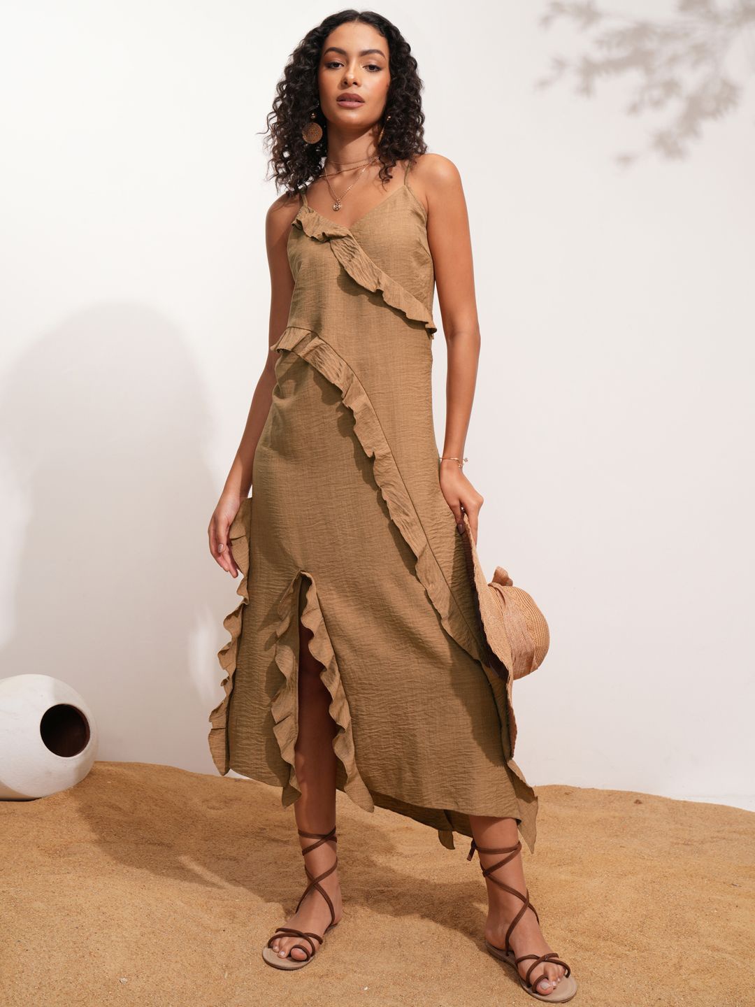 

ESPYR By Tokyo Talkies A-Line Ruffled Maxi Dress, Brown