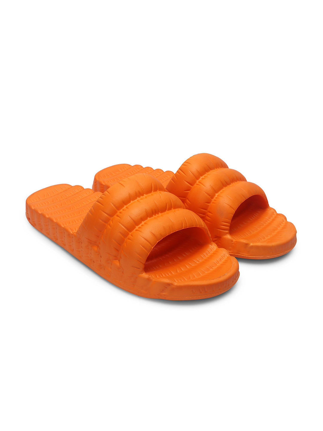 

ZAYDN Men Striped Rubber Sliders, Orange