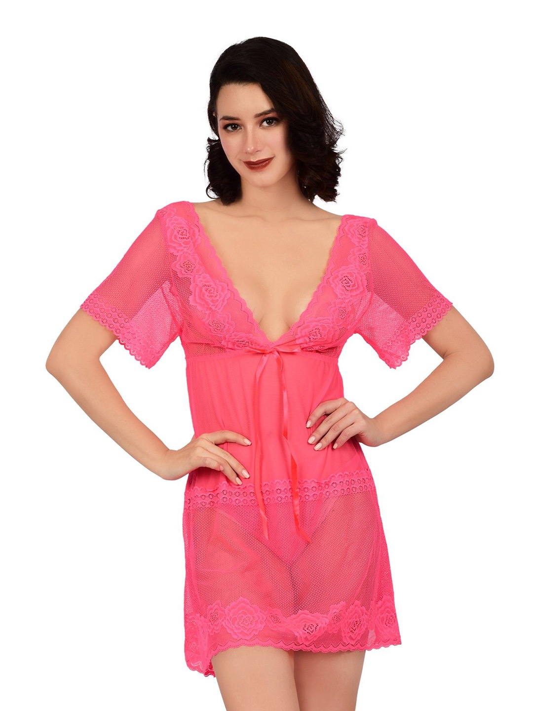 

bare dezire Self Design V-Neck Baby Doll, Orange