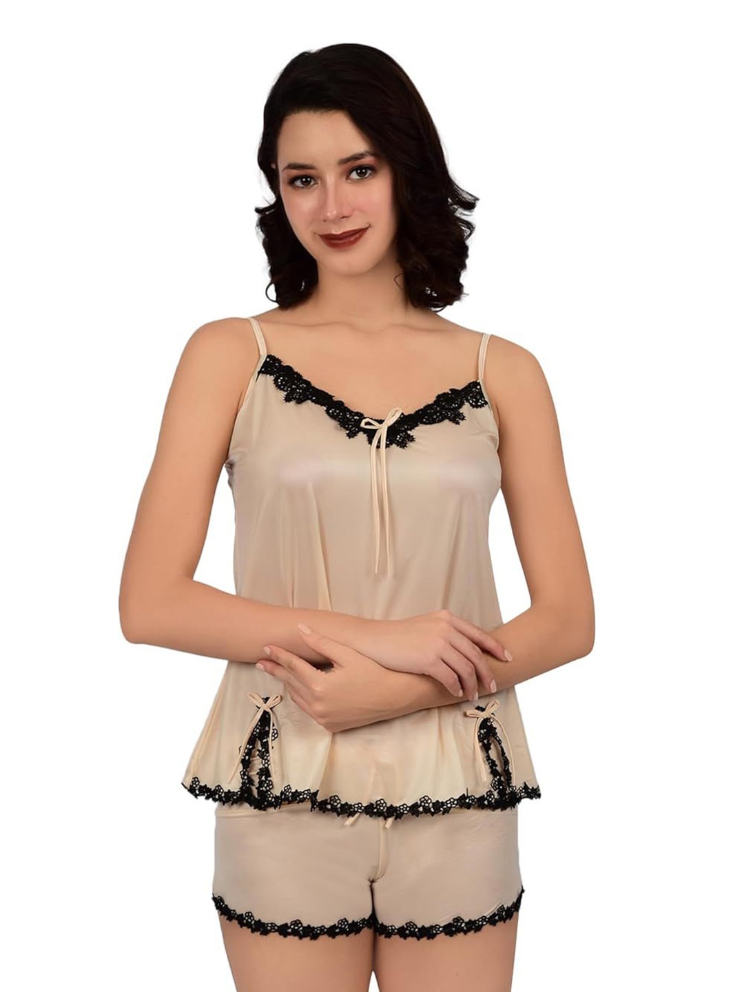 

bare dezire Top With Shorts Night Suit, Cream