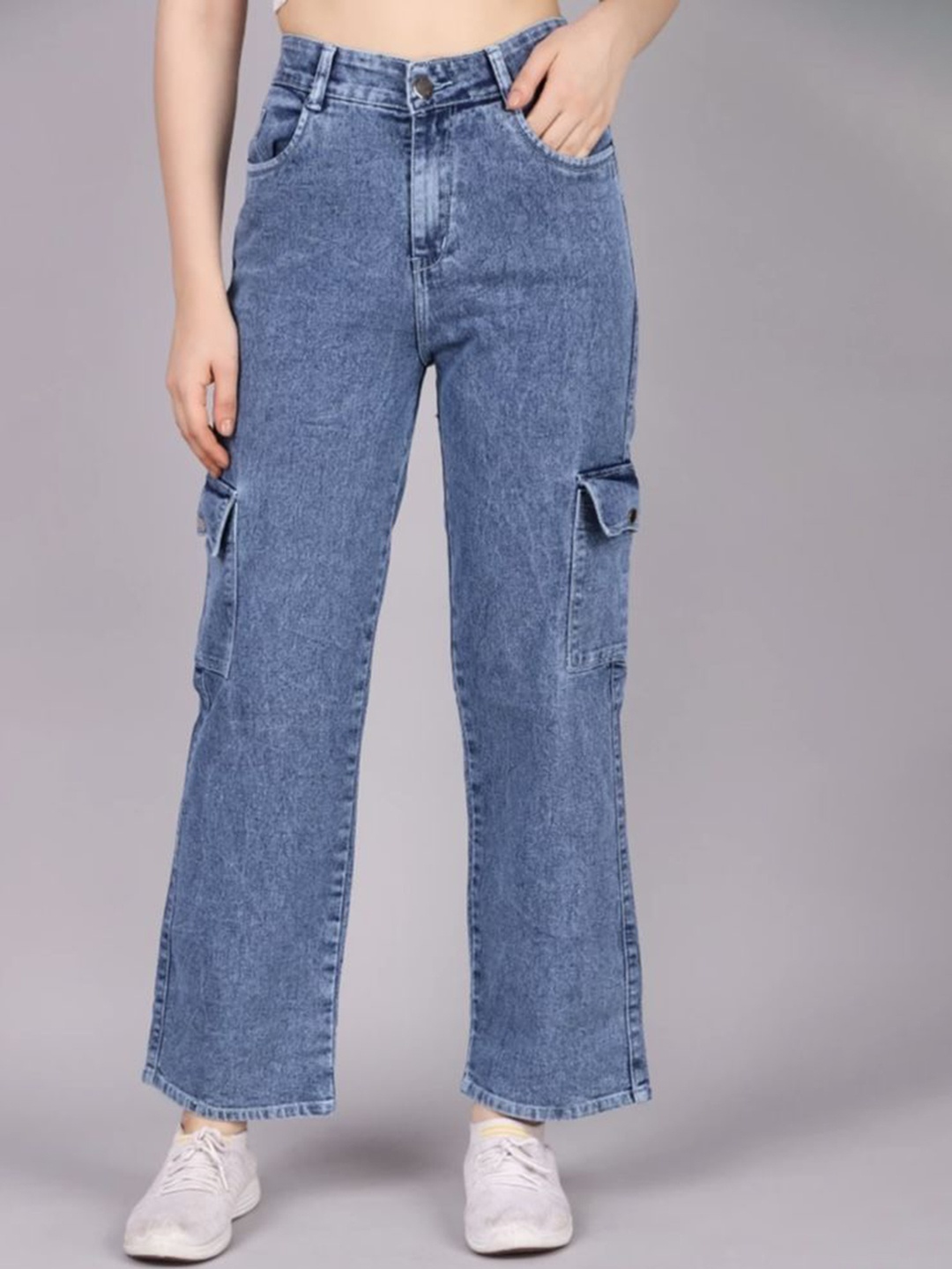 

BAESD Women Mid-Rise Clean Look Cotton Cargo Jeans, Blue