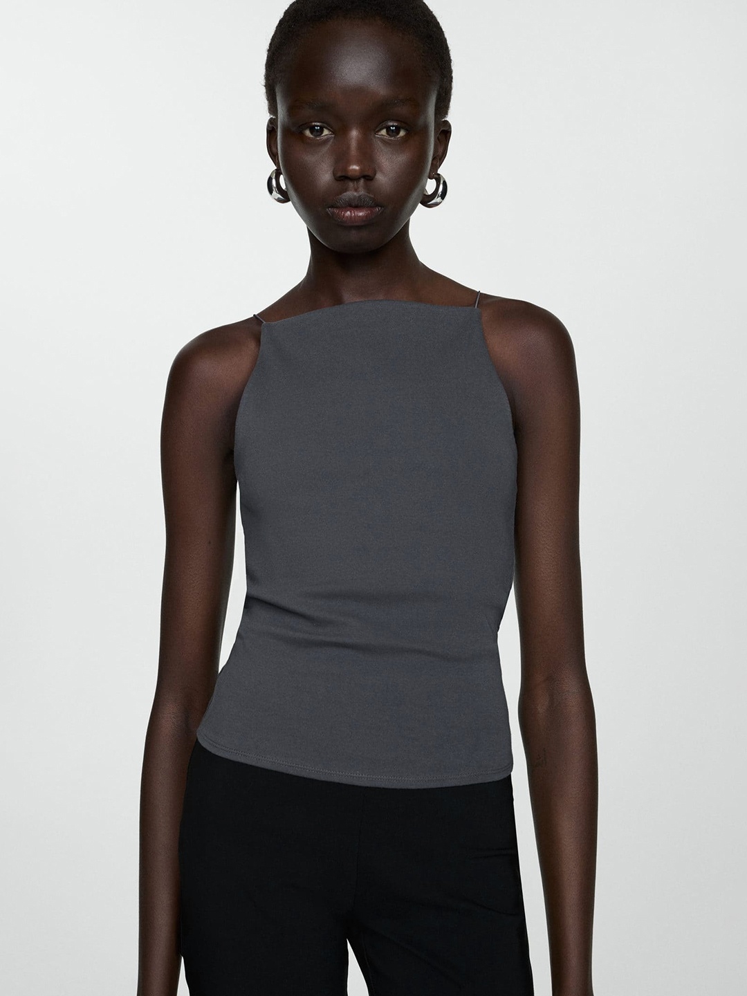 

MANGO Shoulder Straps Top, Grey